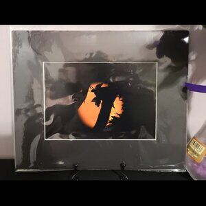 2/$13 Red Full Moon Tree Silhouette Matted Photography, 8x10